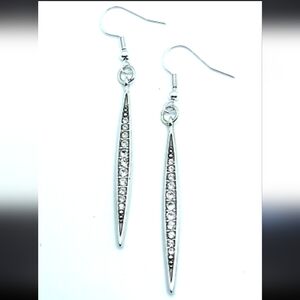 Brighton CONTEMPO ICE White Clear Crystals Bar French Wire earrings